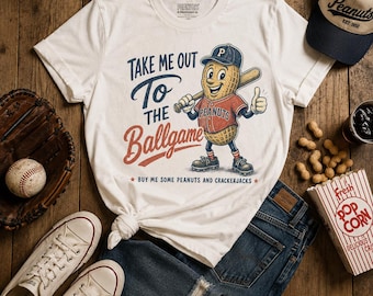 Camiseta "Take Me Out to the Ballgame", camiseta vintage para aficionados al béisbol, camiseta retro con estampado para el día del partido, regalo para amantes del béisbol, camiseta deportiva de verano.