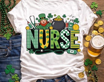 Camiseta de enfermera del Día de San Patricio, camiseta de enfermera de la suerte, divertida camiseta de enfermera irlandesa, camiseta médica de trébol, regalo de enfermera registrada para enfermeras, atuendo festivo de marzo