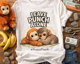 Camiseta con gráfico de mono lindo "Deja a Punch en paz" #ProtectPunch, regalo para amantes de los animales, divertida camiseta inspirada en el zoológico, camiseta unisex con chimpancé orangután