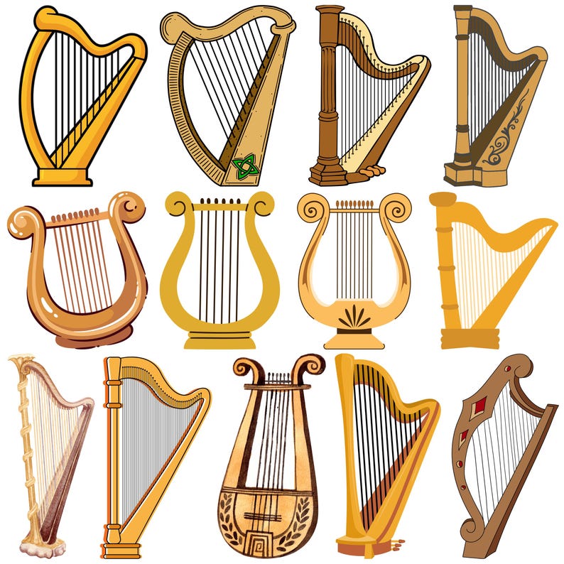 Harp Color Harp SVG Bundle, Music Instrument Clipart, Celtic Harp Cut Files for ...