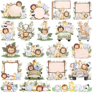 Aquarell Safari Tiere Clipart, Baby Dusche Kinderzimmer Grafiken (digitaler Download)