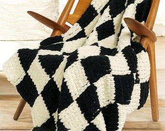 EZ-geruit dekenpatroon PDF Easy Loop-garen haken zonder haaknaald nodig