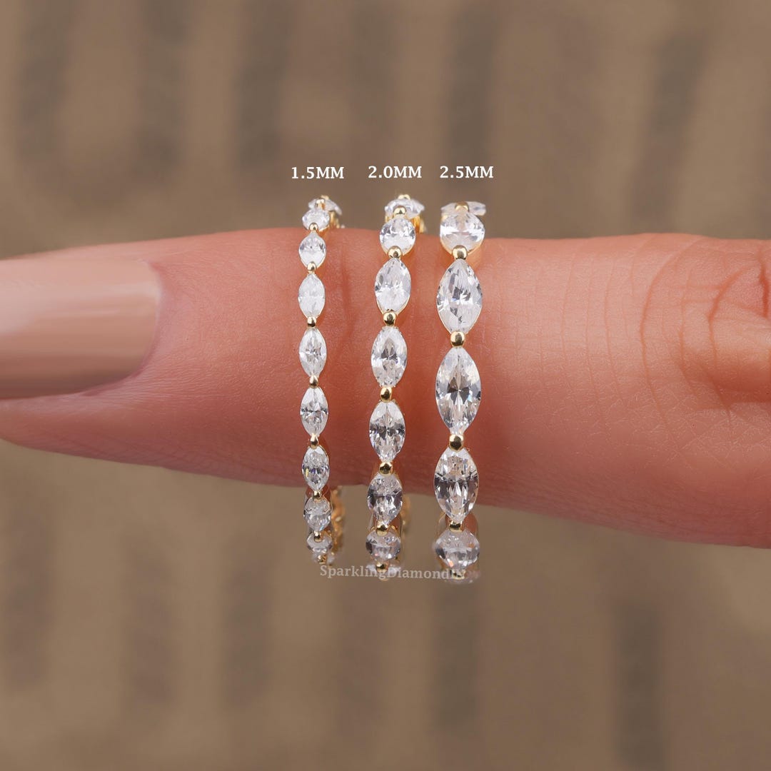 Marquise Moissanite Wedding Band, 14K Gold Stackable Eternity Ring - Etsy