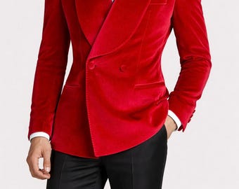 Red Velvet Tuxedo Suit For Men Double Breasted Luxury Wedding Groom Suit