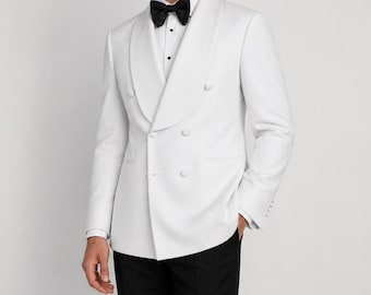 メンズ ホワイト ダブルブレスト ショールラペルスーツ – ヴィンテージスタイル ウェディング新郎衣装