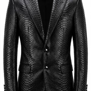 Black Python Snake Skin Leather Blazer Men’s Exotic Leather Jacket Luxury Tailored Suit Coat Gothic Fashion Gift