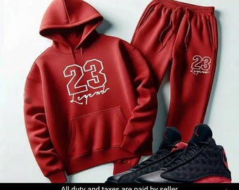 Men Red Sweatsuit 2pc Set Match Jordan 13 Bred 23 Legend Sneaker Hoodie Jogger