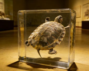 Real Turtle Specimen Resin Art | Clear Amber-Style Turtle Display | Handmade Animal Curiosity Decor
