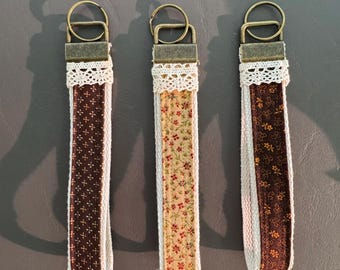 Vintage Floral Fabric Wristlet Key Fob with Lace | Handmade Fabric Keychain | Cottagecore Wrist Strap