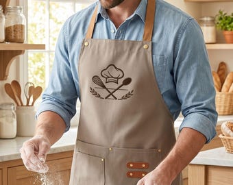 Custom Embroidered Name Apron, Waterproof Cross Back Apron, Unisex Adult Kids Apron for Cooking BBQ Gardening, Father's Day Gift