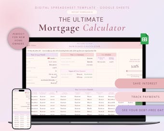 Mortgage Calculator Google Sheets Template | Amortization Schedule, Payoff Tracker (Digital Download)