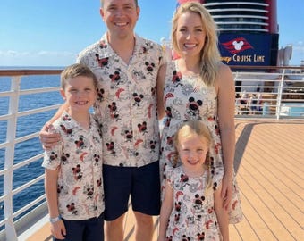 Mickey Pirates Sketch Hawaiian And Dress Shirt, DCL Pirate Night White Button Up, Disney Cruise Line Summer Vacation Matching