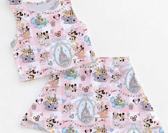 Mickey Minnie Ride Activewear Set, Pink Plaid Disney Attraction Pattern, Park Bound Summer Fashion 2026