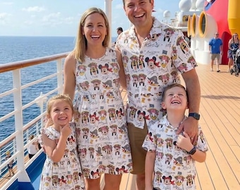 Mickey Pirates Sketch Hawaiian And Dress Shirt, DCL Pirate Night White Button Up, Disney Cruise Line Summer Vacation Matching