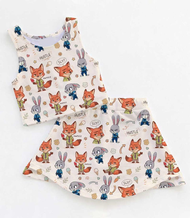 Nick en Judy-outfit, Zootopia-jurk, Disney-shirt volwassen kind, atletische set, Disney atletische set, atletische stof, Disney-outfit afbeelding 1