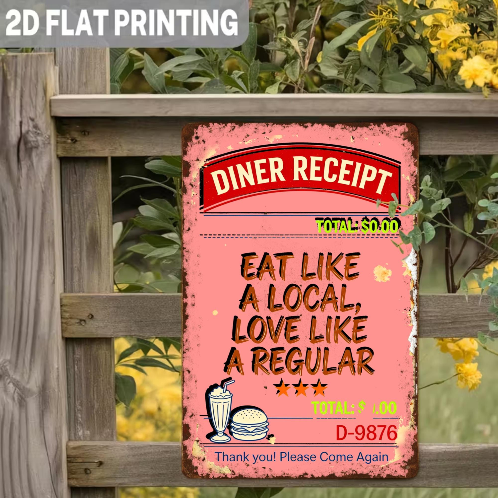 Vintage-style Diner Receipt Metal Tin Sign - Pink Kitchen Wall Decor ...