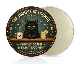 Judgy Cat Lounge Metal Sign, Funny Coffee Bar Decor