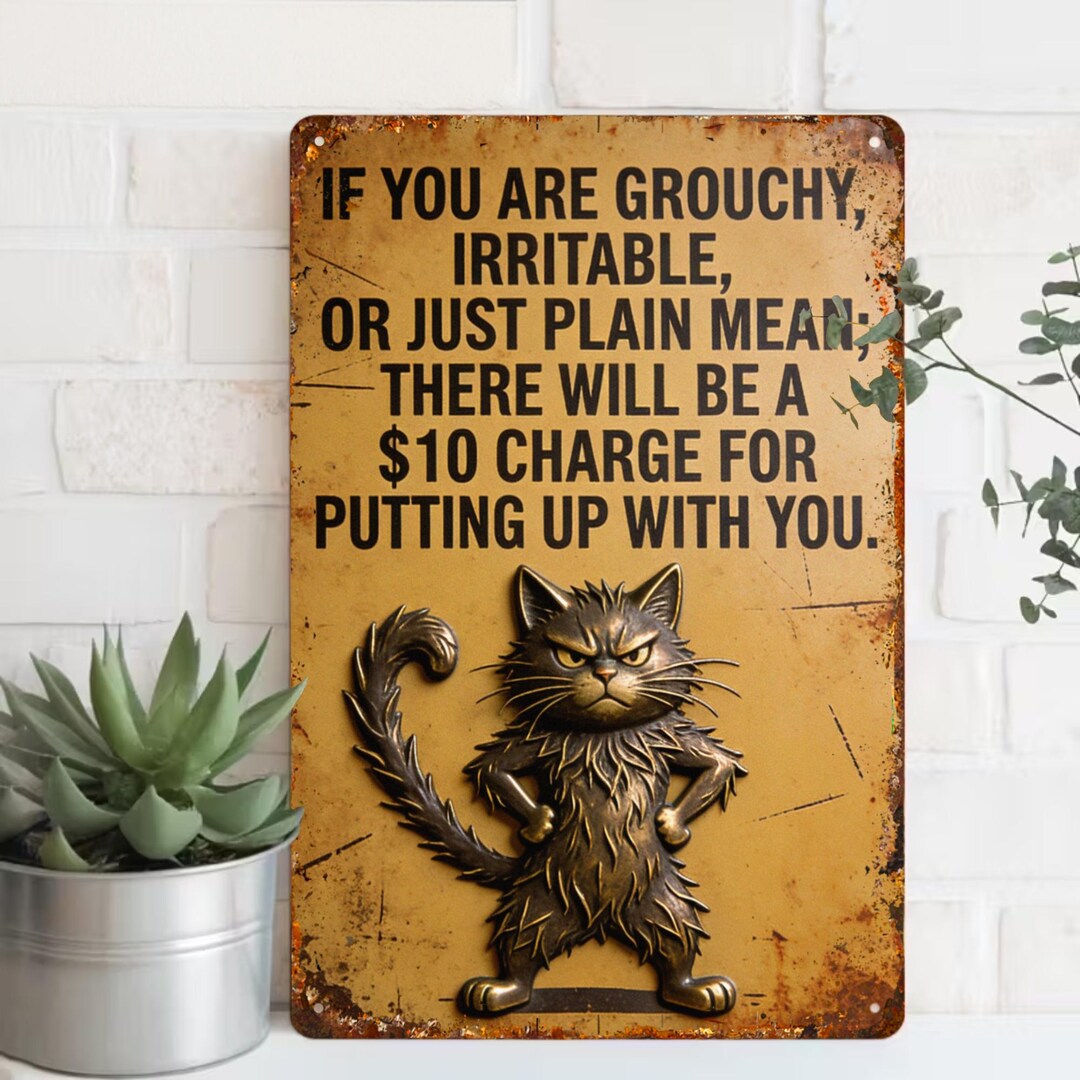 Work Sign Grumpy Cat Funny Cat Metal Tin Sign, If You Are Grouchy 10 Charge Wall Decor ...