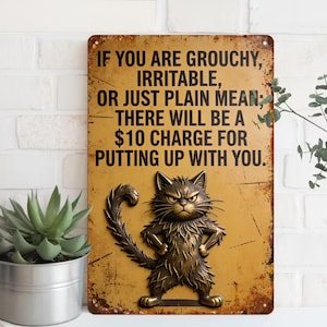 Funny Cat Metal Tin Sign, If You Are Grouchy 10 Charge Wall Decor, Grumpy Cat Office Sign, Vintage-style Animal Art, Sarcastic Humor Gift
