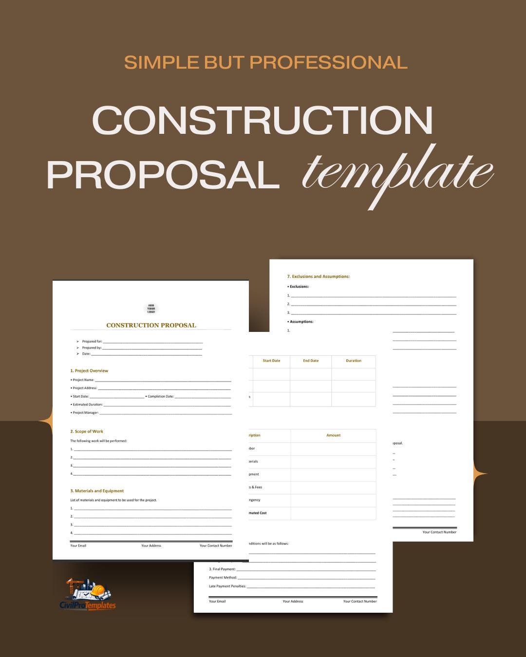 Construction Proposal Template | Word & PDF | Editable Professional ...