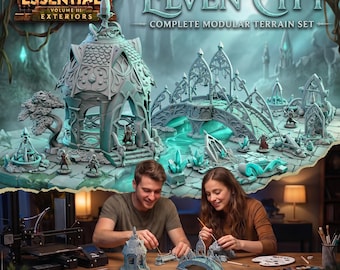 Elven City Modular Terrain STL Bundle: DnD, RPG, Wargame Scenery (28mm 32mm)