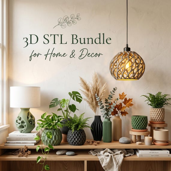 Modern Home Decor STL Files Bundle | 3D Printable Vase, Planter, Lamp (Digital Download)