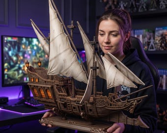 Fantasy piratskepp STL | 3D-utskrivbar marin terrängminiatyr (32 mm skala)
