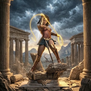 Paquete de archivos STL de Wonder Woman para impresión 3D / Conjunto de estatua de Diana de Themyscira / Pose de acción + Pose de batalla + Busto de coleccionista / Figura de fan art