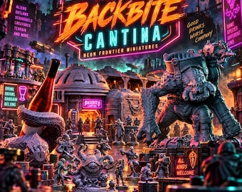 Sci-Fi Cantina Terrain Bundle, Space Western Outpost, RPG Skirmish Minis (STL-filer)