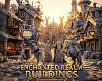 Enchanted Realm Medieval Fantasy Buildings STL-paket | Bordspelsterräng (digital nedladdning)