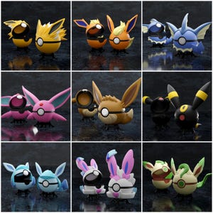 Eeveelution Functional Pokeballs: Complete 9 Pokeballl 3D Print Model Bundle - Split STL Files