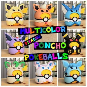 Eevee And Pikachu Poncho Pokeballs: Complete 8 Eeveelution - Model Cosplay 3D Print Bundle - Multicolor 3MF Files
