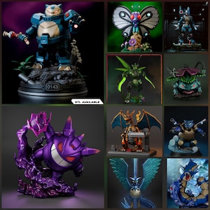 Zestaw Mecha Pokémon STL - Charizard, Venusaur, Blastoise, Lucario, Gengar, Snorlax i inni Poke Gundam - 10 modeli STL do druku 3D