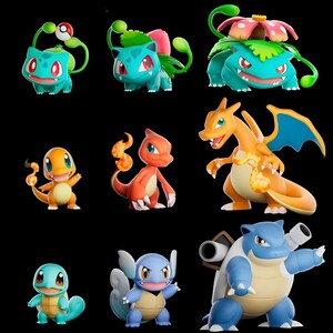 Gen 1 Chibi Starters STL Pack Charmander Charmeleon Charizard Bulbasaur Venusaur Squirtle Wartortle Blastoise - Pokemon 3D Print Model