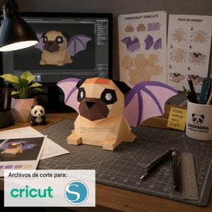 PUG VAMPIRO - Plantilla PAPERCRAFT lowpoly cut dog