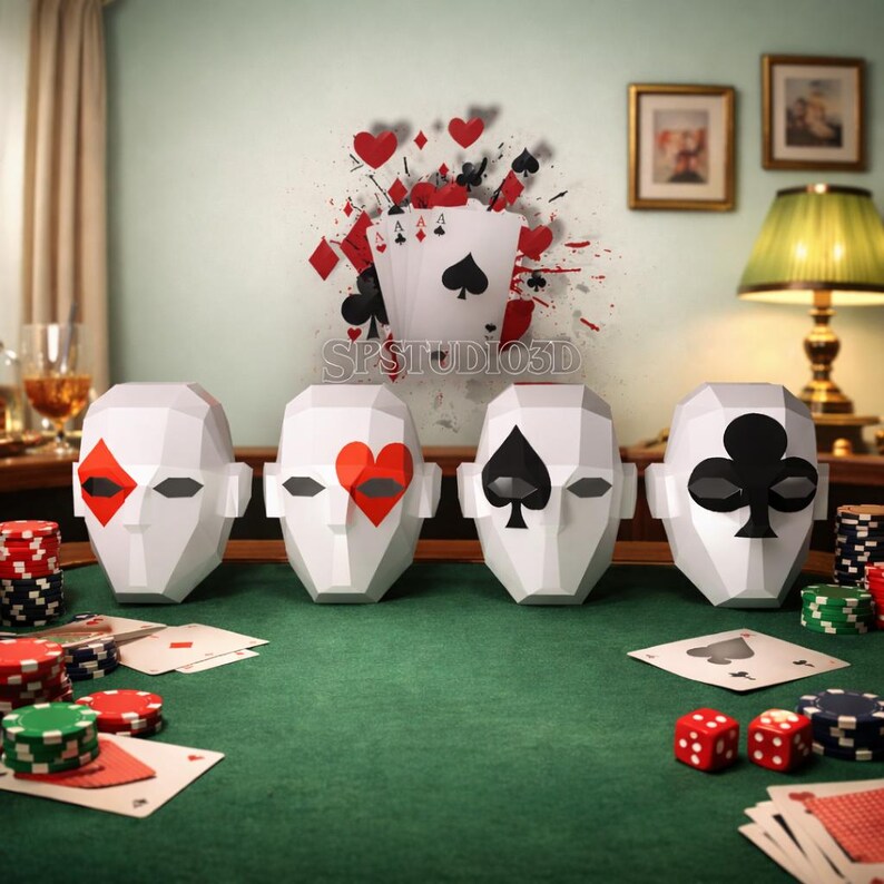 MASK CARDS DECKS - Papercraft Lowpoly 3D Paper Halloween Playing Cards ...