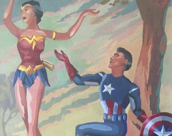 Wonder Woman Captain America Parody Painting Print