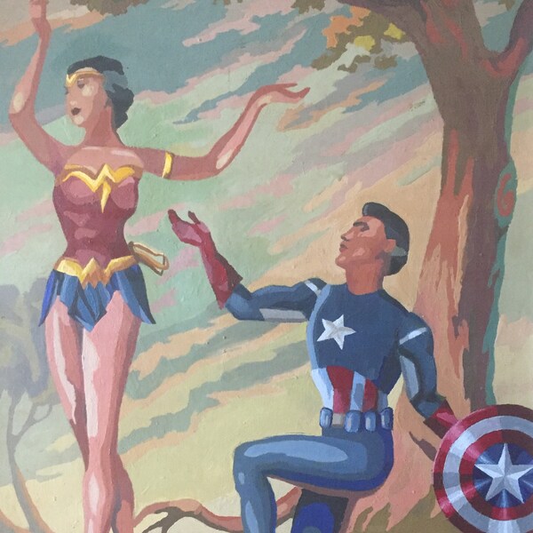 Wonder Woman Captain America Parody Painting Print