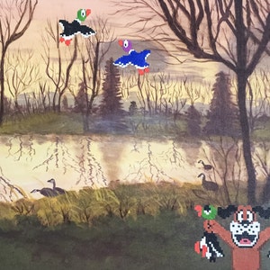 Duck Hunt Parody Painting, 'Hunting Season' - Print - NES Duck Hunt Fan Gift Parody, Nintendo Duck Hunt Print Parody Art