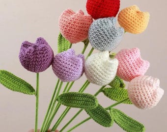Tulip and Crochet Style Flower Bouquet Artificial Knitted Flowers for Home Table Party Decor