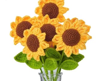 Hand Woven Sunflower Bouquet, Creative Wool Knitted Flower Decor for Mother’s Day, Birthday, Teacher Day, Friendship Gift