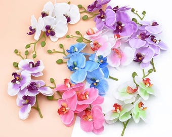 4Pcs Artificial Butterfly Orchid Flowers with Stem Silk Floral Decor for Home Vase Wreath DIY Arrangement
