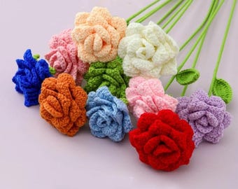 Crochet Rose Bouquet Knitted Artificial Flowers for Wedding Home Party Birthday Gift for Her