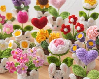 Animal Crochet Flower Pot, Knitted Flowers Decor for Bookshelf or Car, Home Decoration, Gift for Friends and Family Room Desk Decor Art Gift