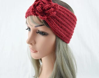 Women Camellia Knitted Headband, Autumn Winter Crochet Wool Head Wrap, Wide Hairband Turban, Outdoor Ear Warmers, Valentine Gift