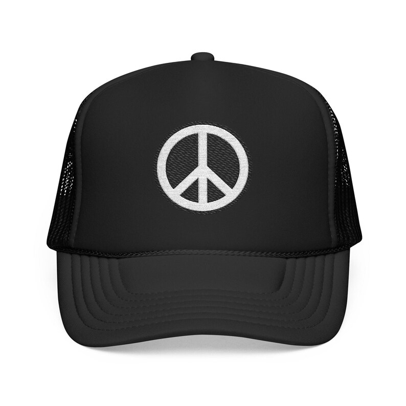 Trucker Hat with Embroidered Peace Emblem, Vintage Inspired Foam Cap by Look Dont Get Shook image 1