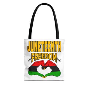 Bolsa Tote Juneteenth Freedom, Design Pan-Africano Hand to Heart, Três Tamanhos imagem 1