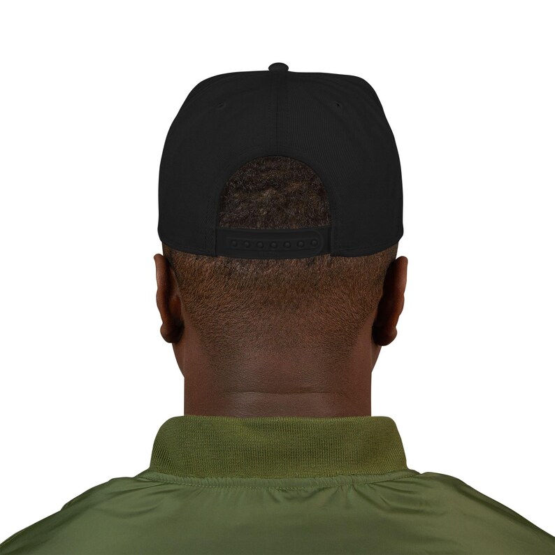 May include: A solid black baseball cap featuring an adjustable plastic snapback closure at the rear. The cap is constructed with a structured crown and a button at the top center, providing a clean and uniform appearance from the back view.