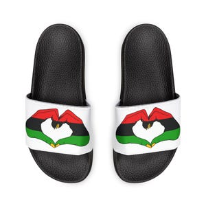 Women Flip Flop Slides, Juneteenth Heart to Hand Design, Comfortable Removable Strap Sandals image 1