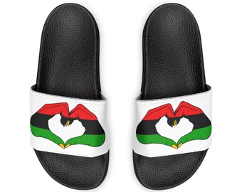 Women Flip Flop Slides, Juneteenth Heart to Hand Design, Comfortable Removable Strap Sandals